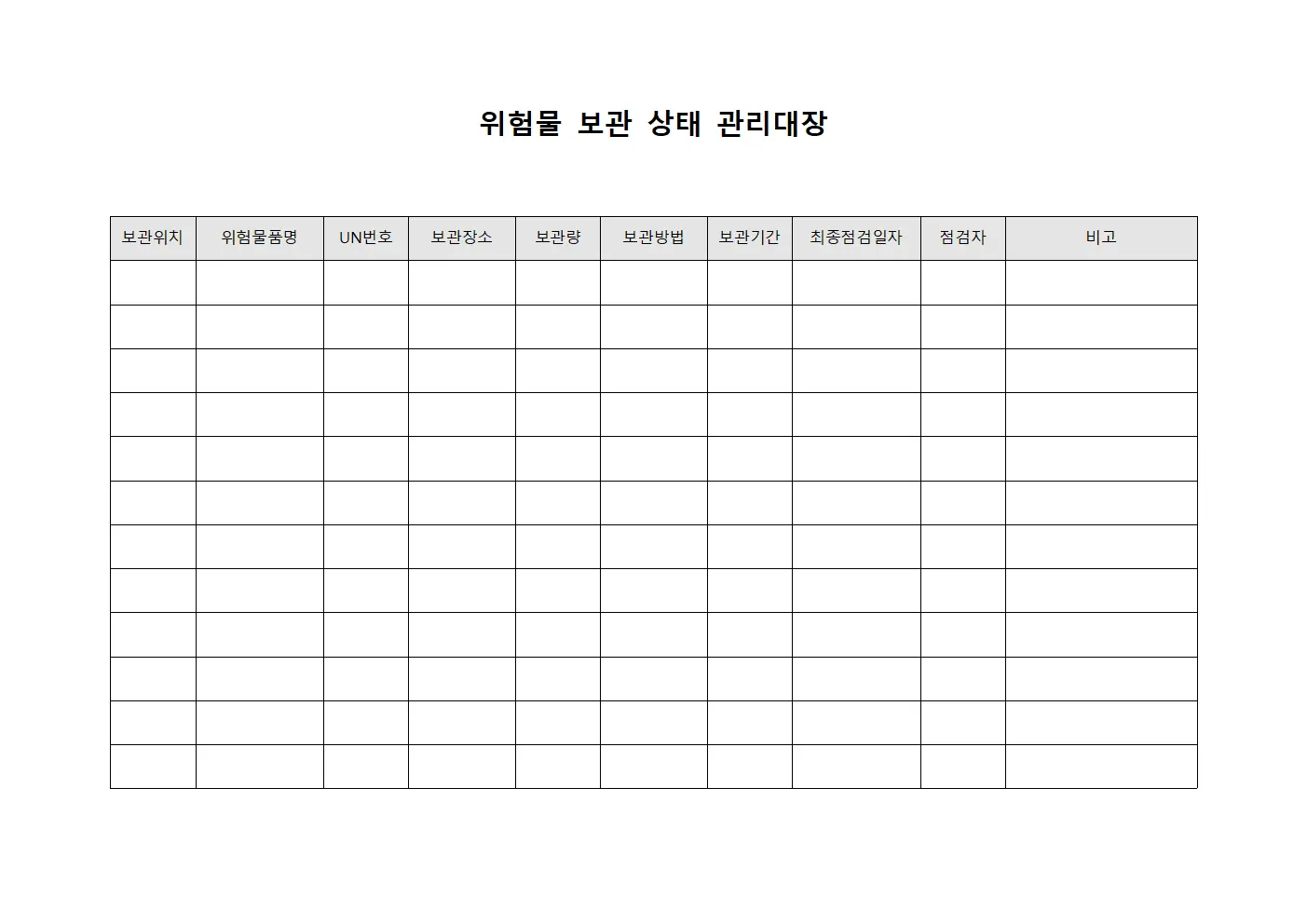 위험물 보관 상태 관리대장
