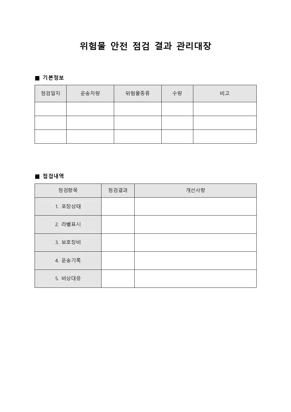 위험물 안전 점검 결과 관리대장