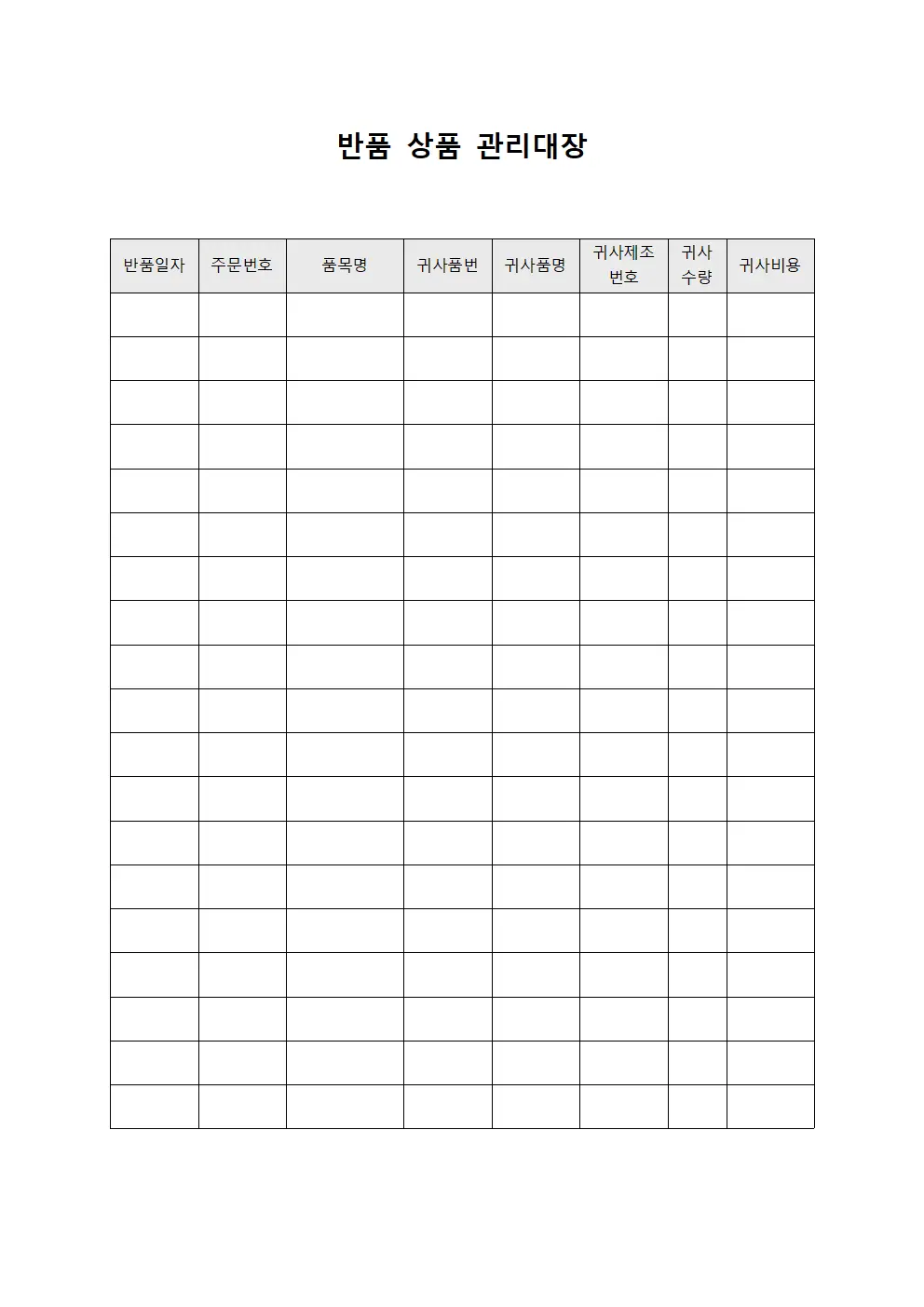 반품 상품 관리대장