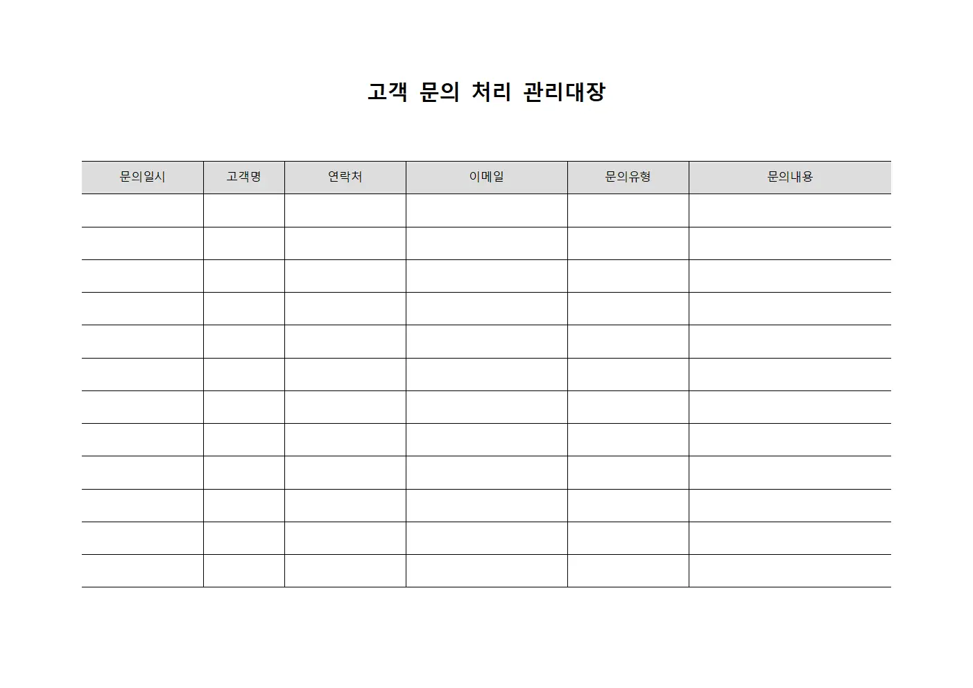 고객 문의 처리 관리대장