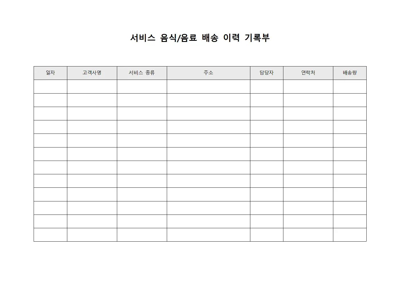 서비스 음식/음료 배송 이력 기록부