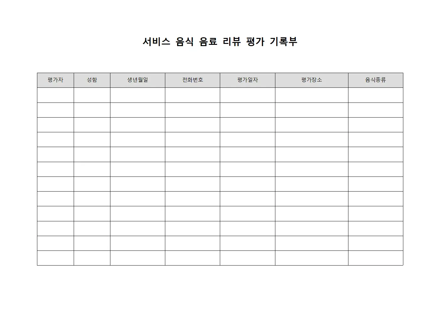 서비스 음식 음료 리뷰 평가 기록부