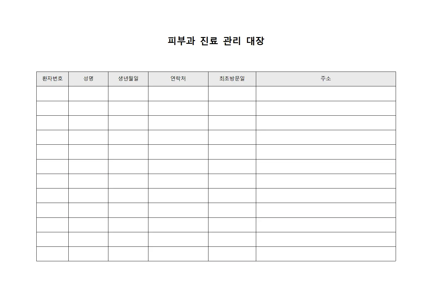 피부과 진료 관리 대장 문서.서식