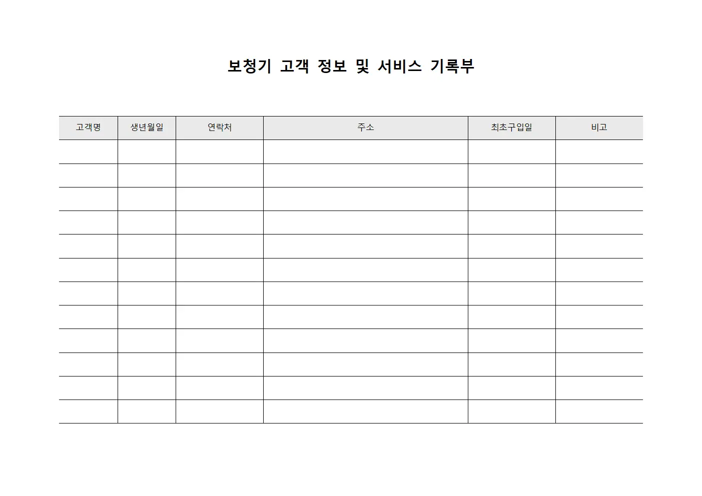 보청기 고객 정보 및 서비스 기록부