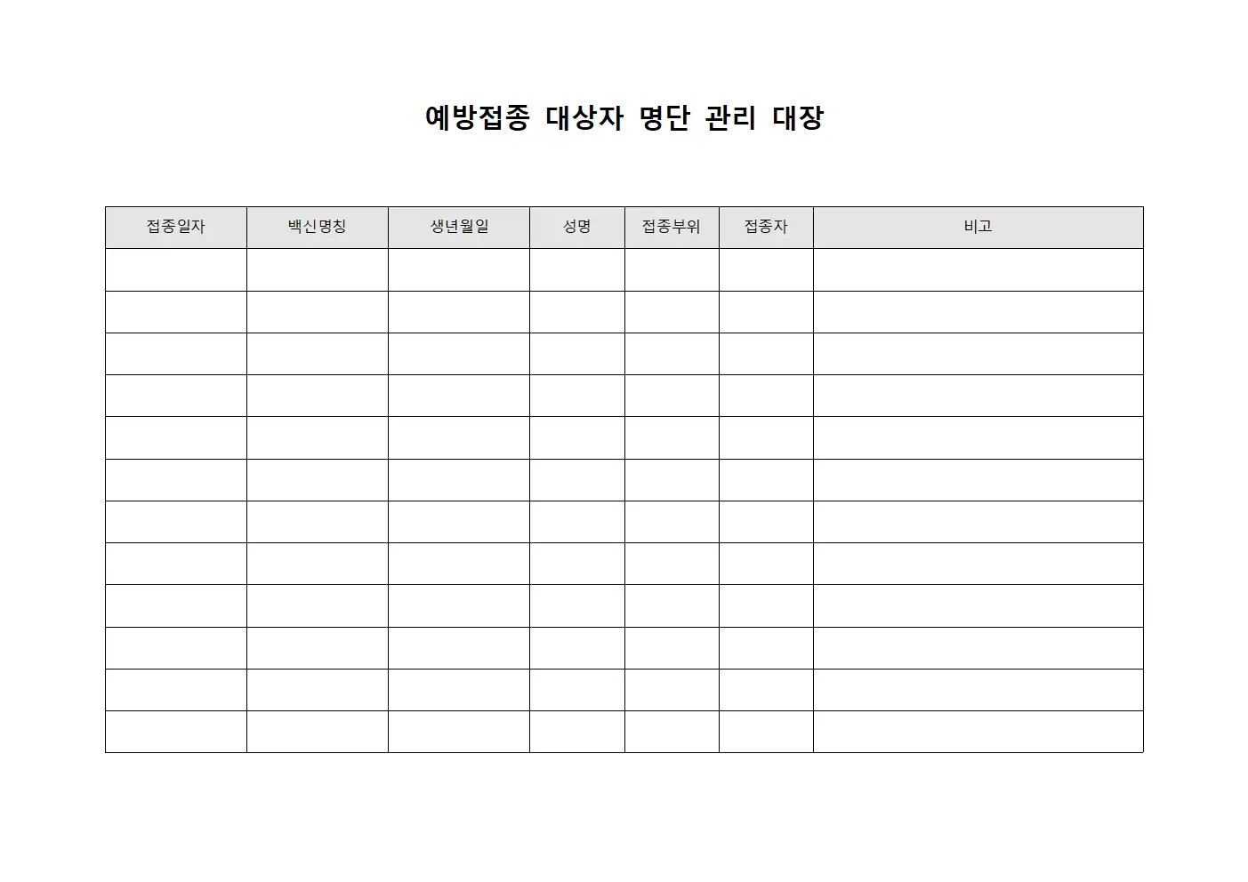 예방접종 대상자 명단 관리 대장
