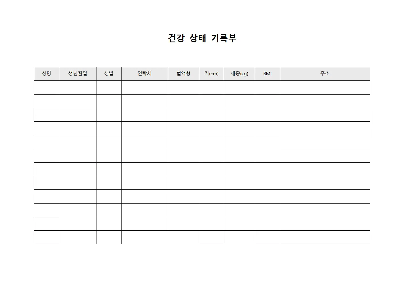 건강 상태 기록부 양식문서
