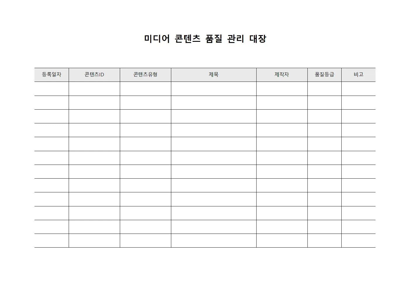 미디어 콘텐츠 품질 관리 대장