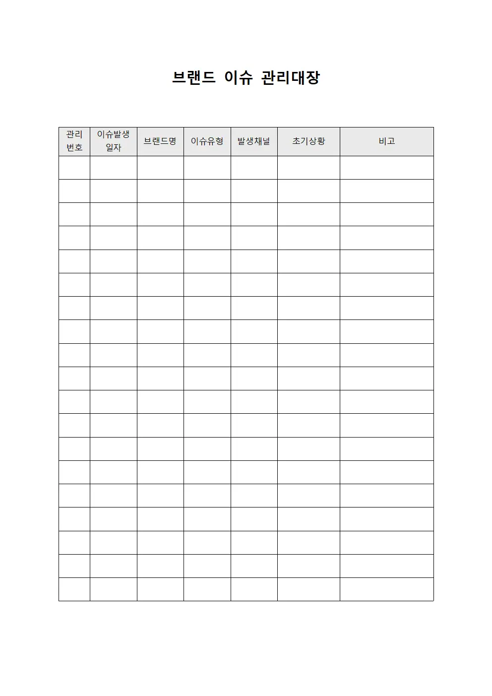 브랜드 이슈 관리대장