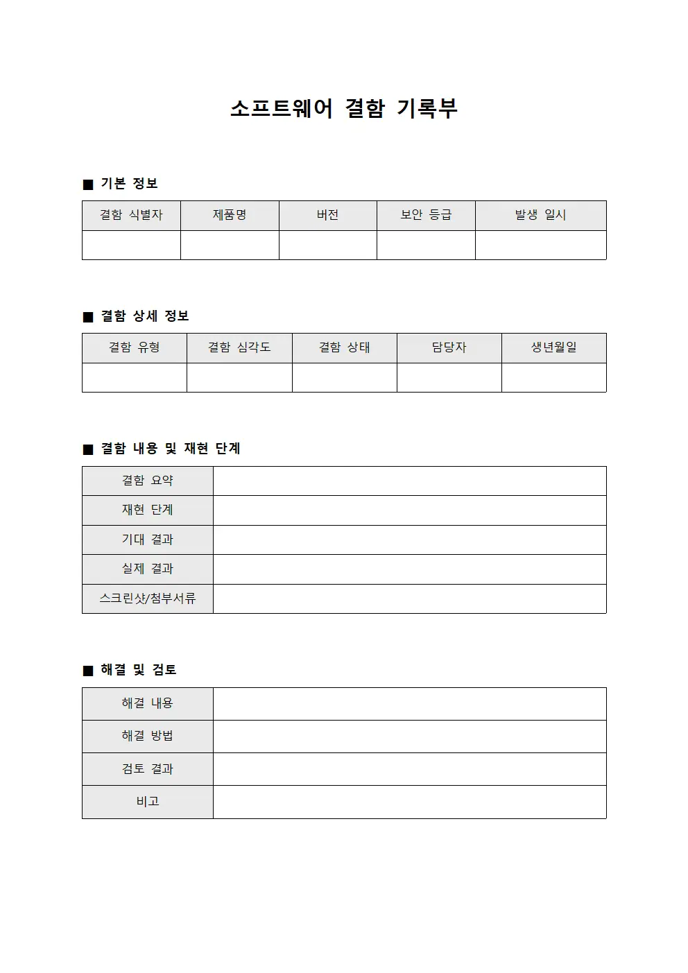 소프트웨어 결함 기록부