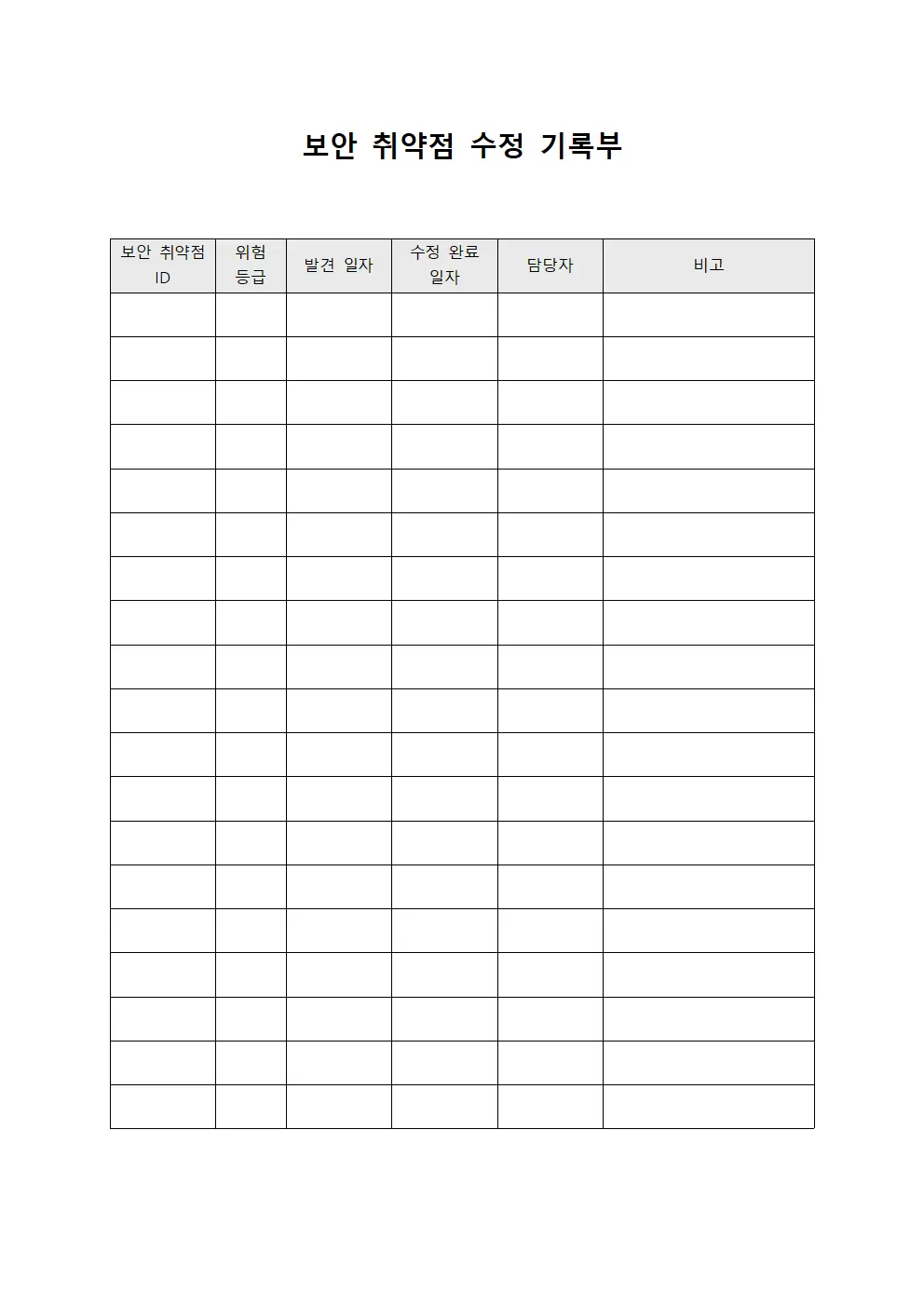 보안 취약점 수정 기록부 문서.양식