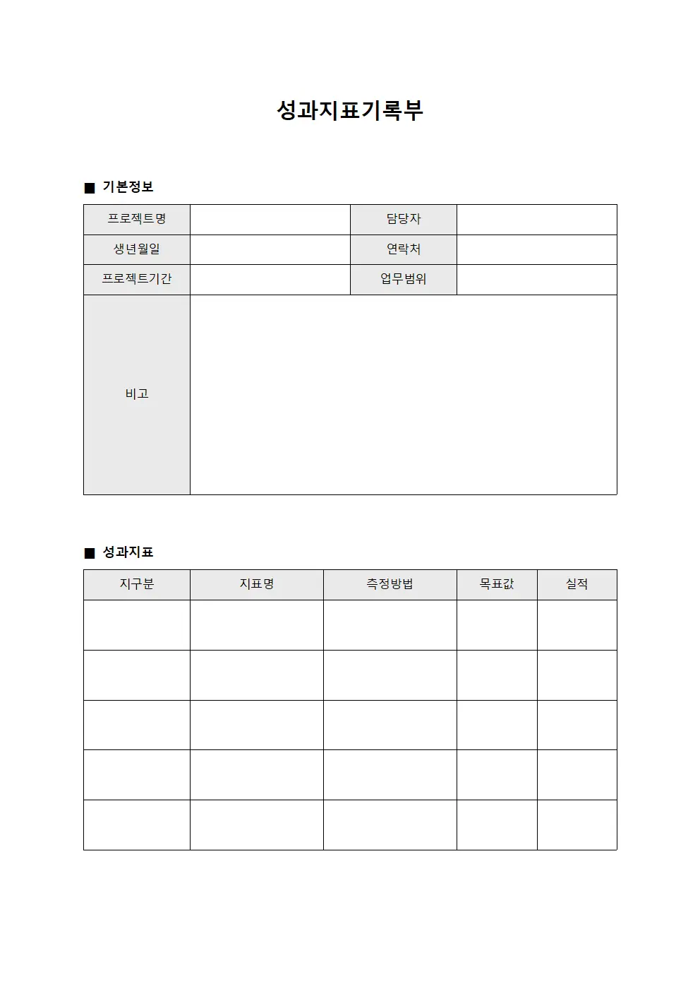 성과지표기록부 양식