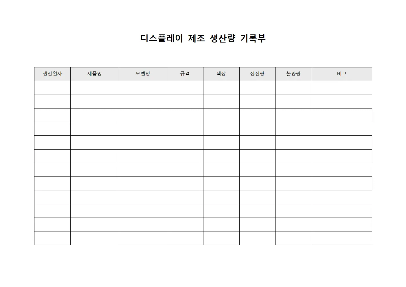 디스플레이 제조 생산량 기록부