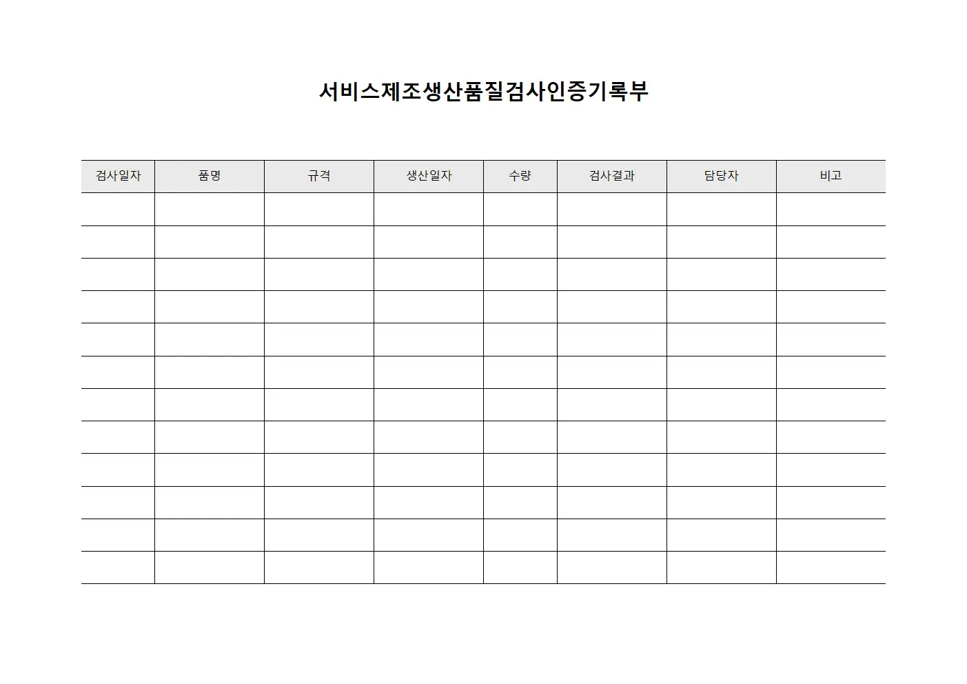 서비스제조생산품질검사인증기록부