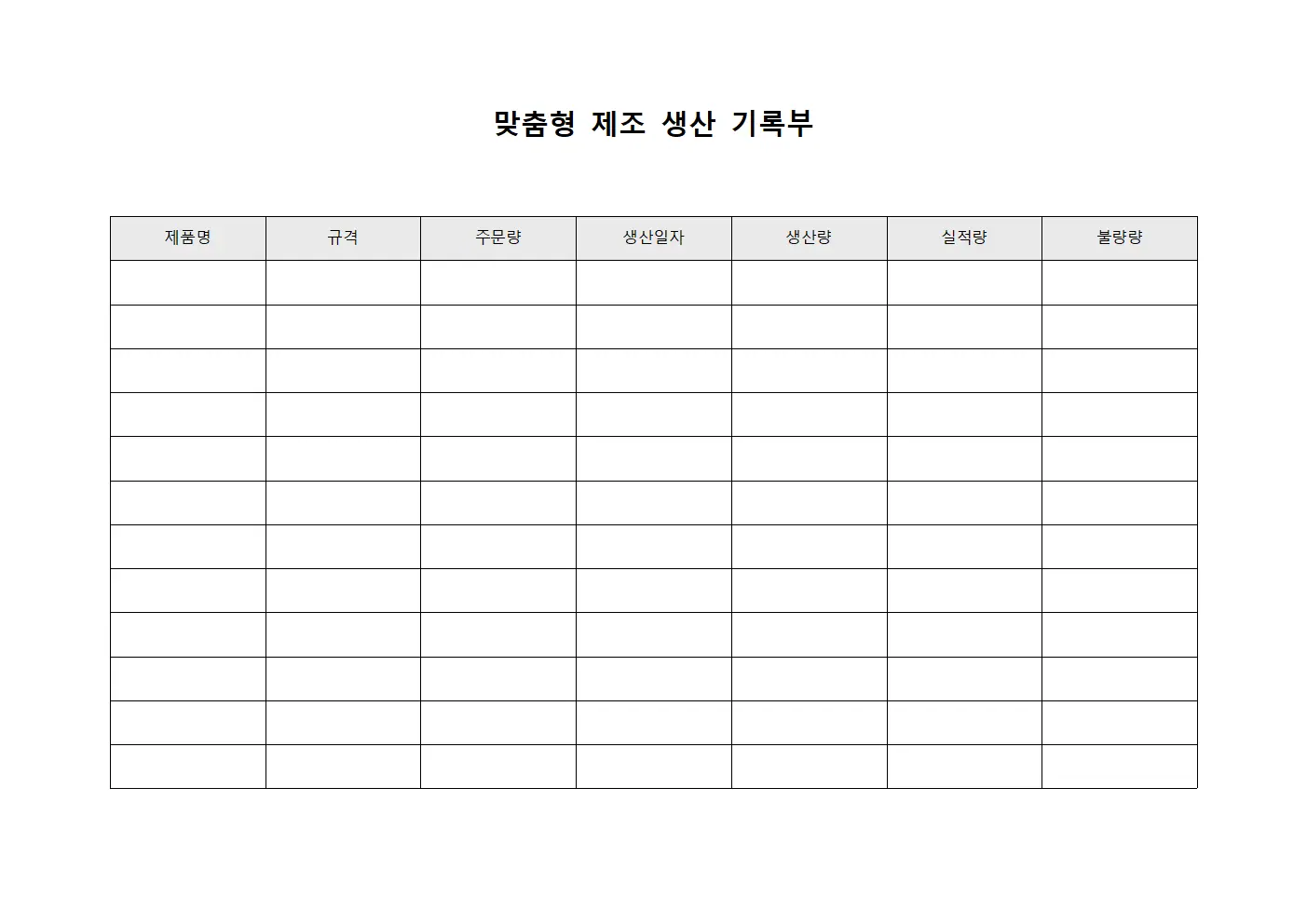 맞춤형 제조 생산 기록부