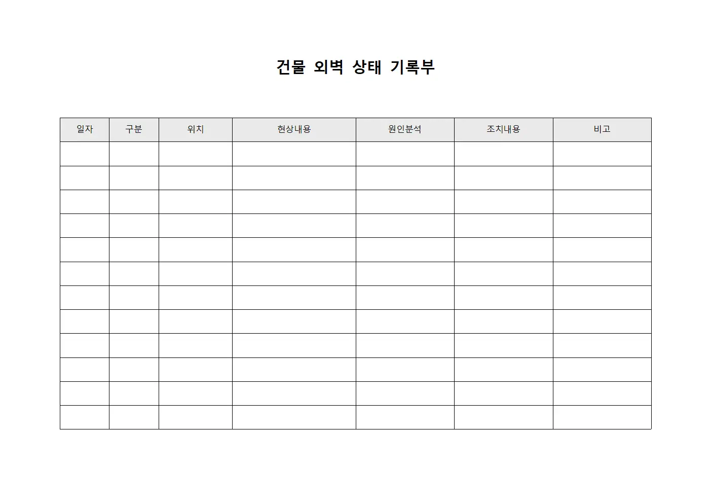 건물 외벽 상태 기록부 템플릿 양식