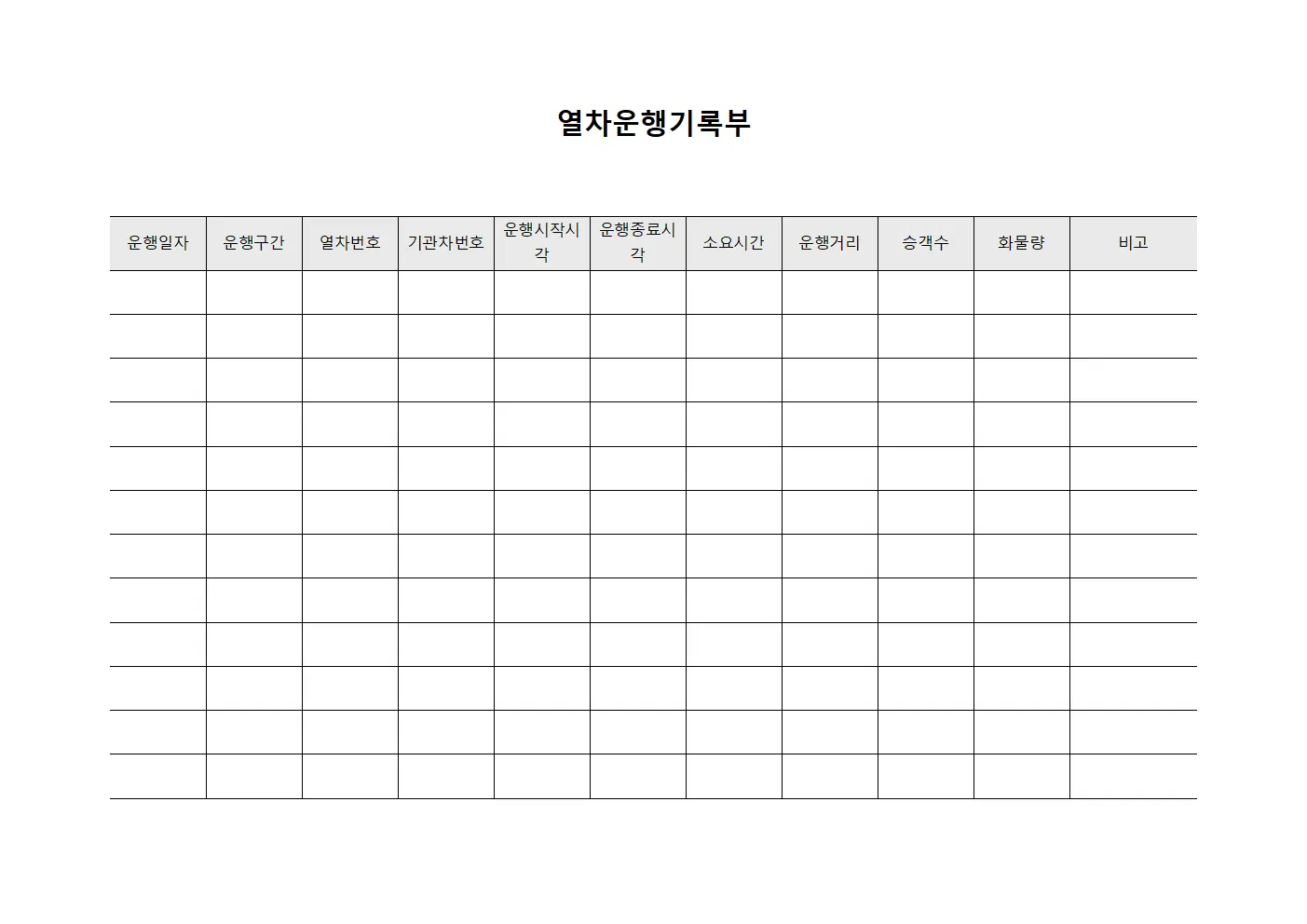 열차운행기록부 문서.양식