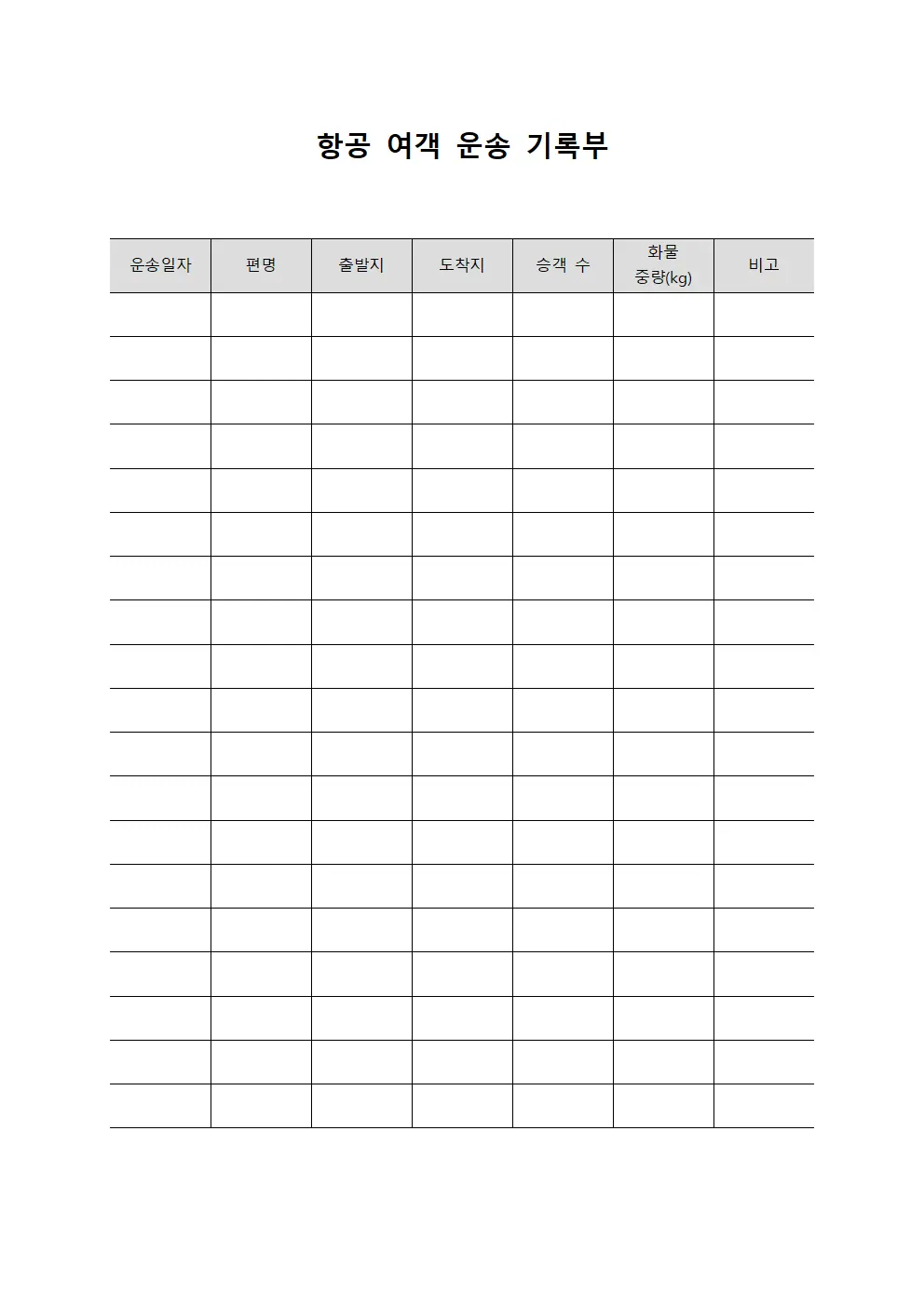 항공 여객 운송 기록부