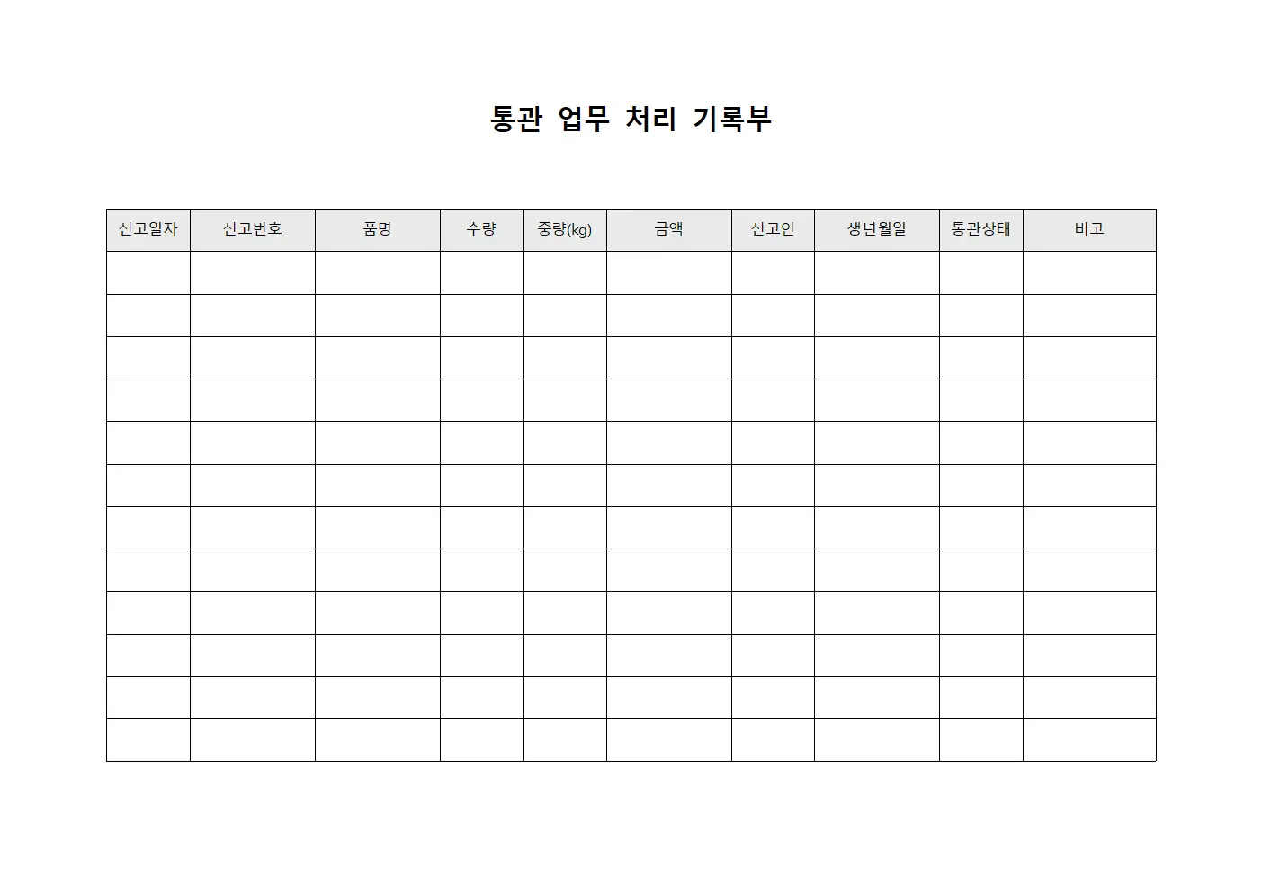 통관 업무 처리 기록부
