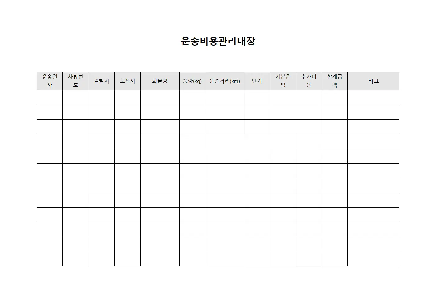 운송비용관리대장