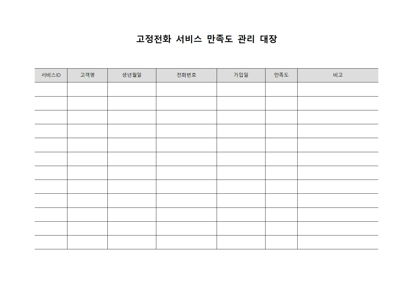고정전화 서비스 만족도 관리 대장