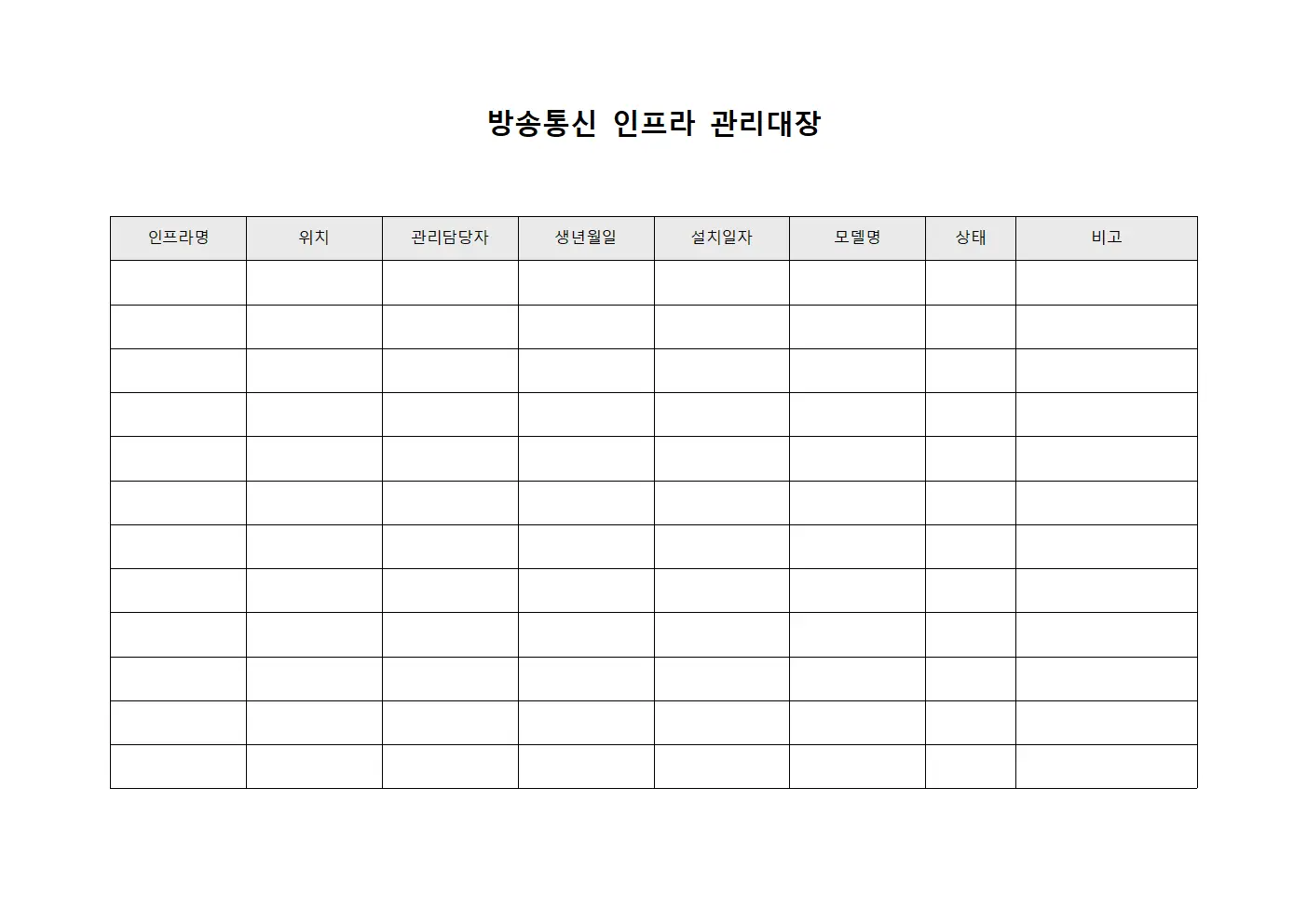 방송통신 인프라 관리대장