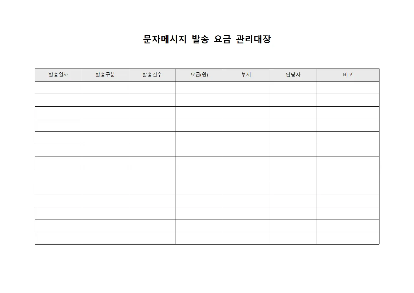 문자메시지 발송 요금 관리대장