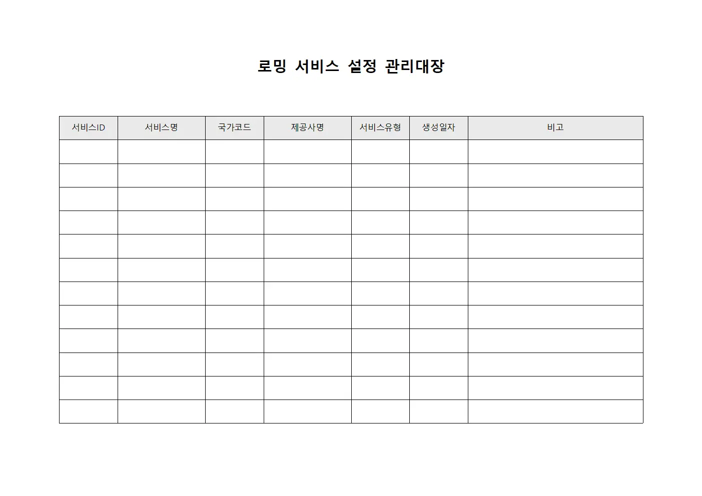 로밍 서비스 설정 관리대장