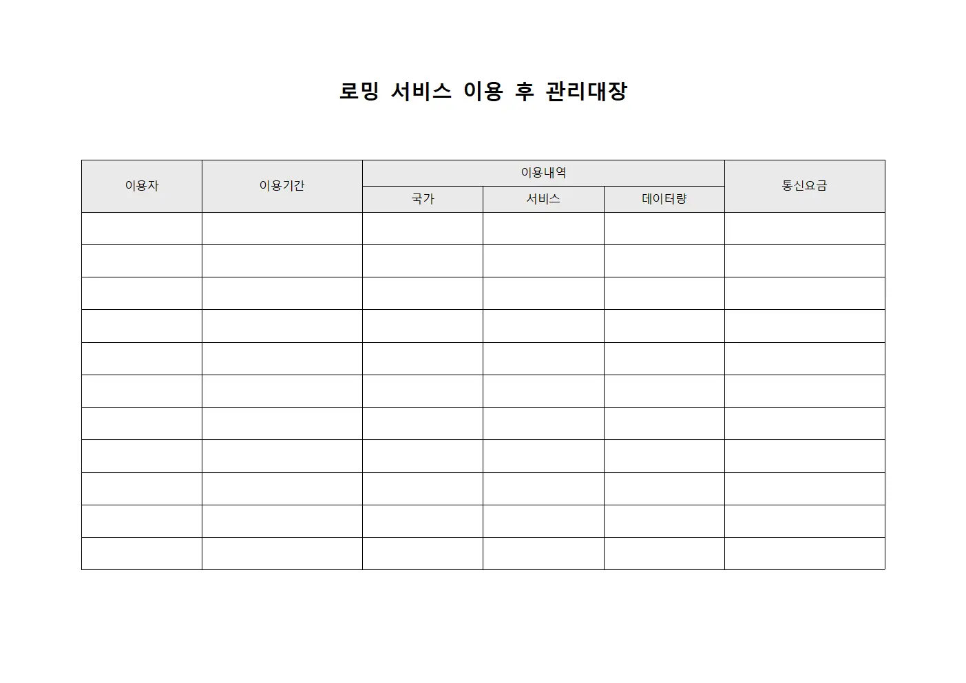 로밍 서비스 이용 후 관리대장