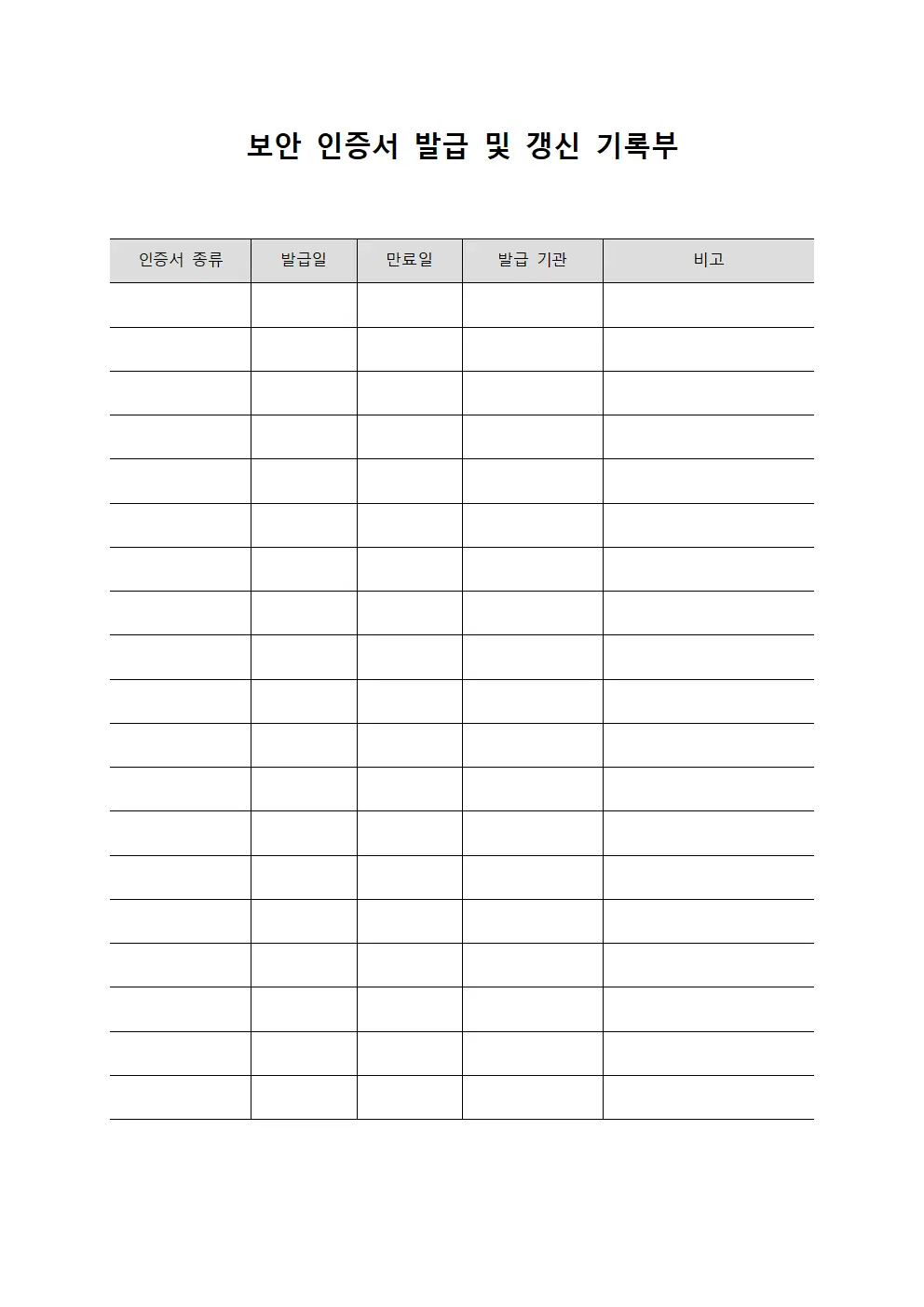 보안 인증서 발급 및 갱신 기록부