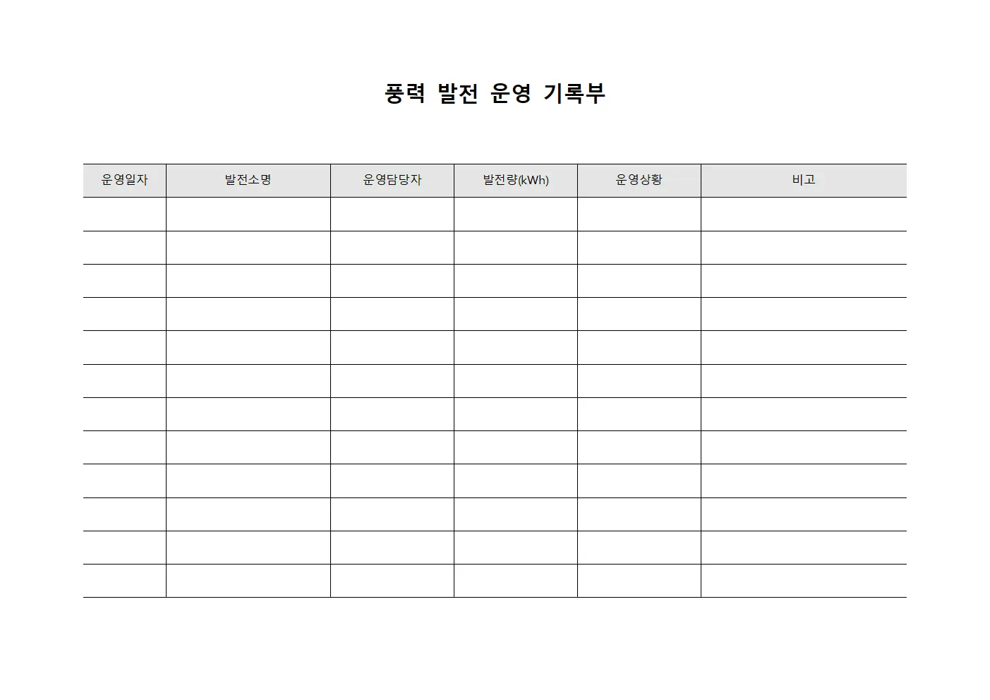 풍력 발전 운영 기록부