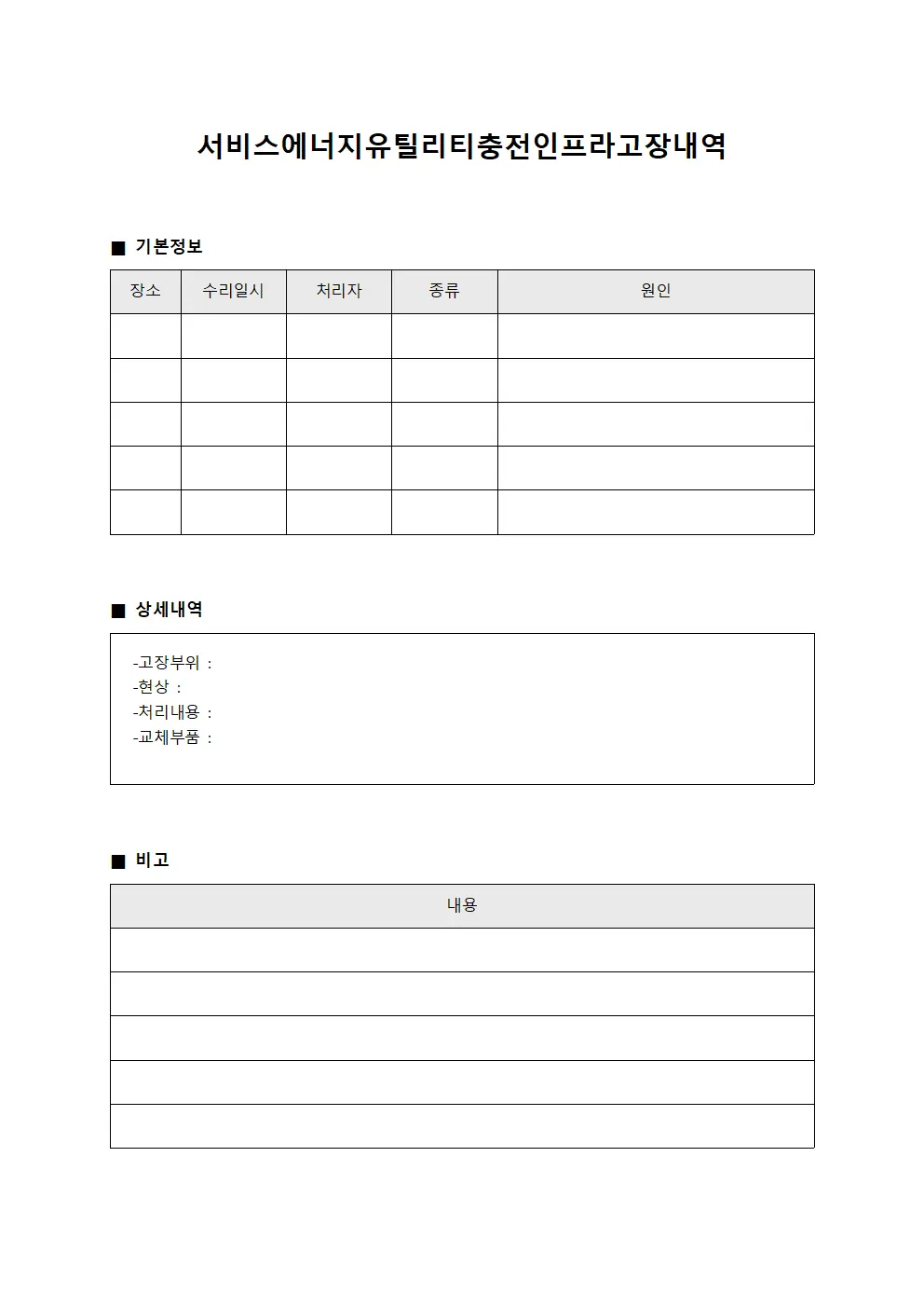 서비스에너지유틸리티충전인프라고장내역