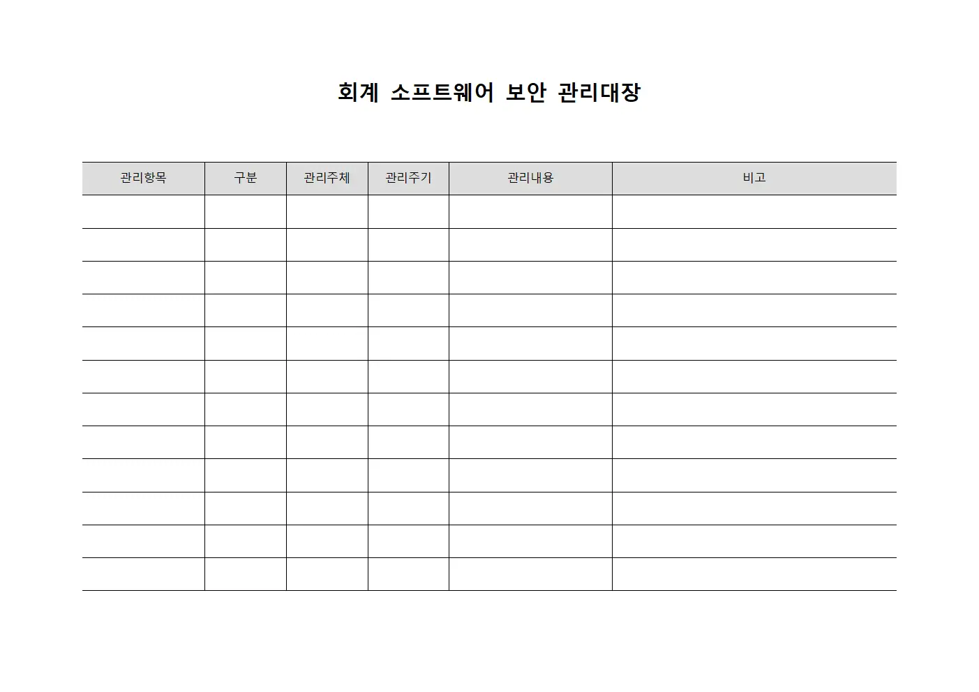 회계 소프트웨어 보안 관리대장