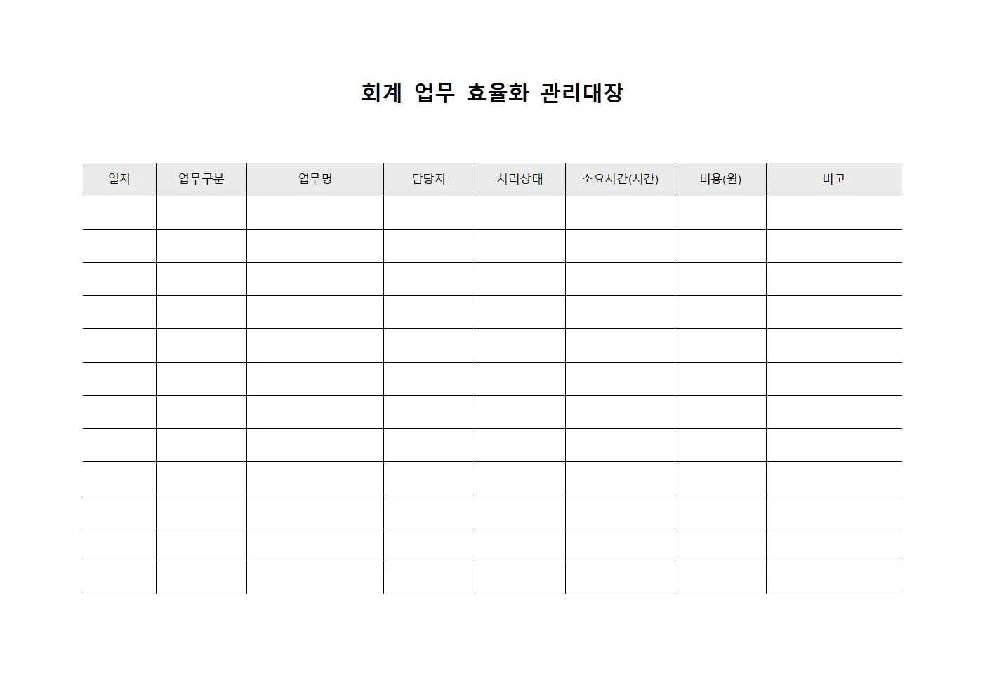 회계 업무 효율화 관리대장