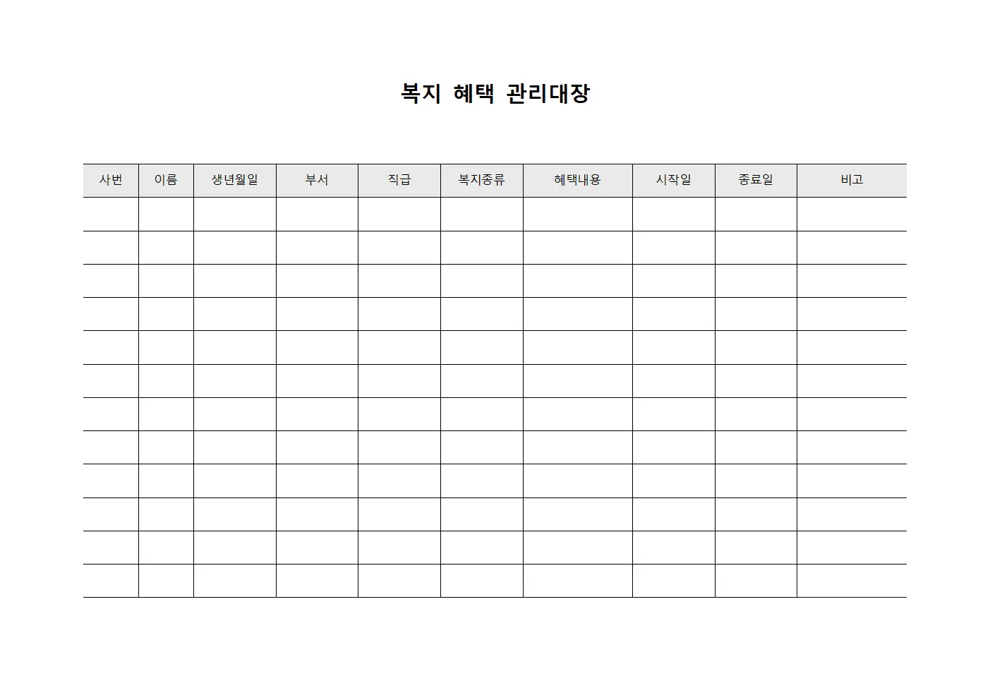 복지 혜택 관리대장