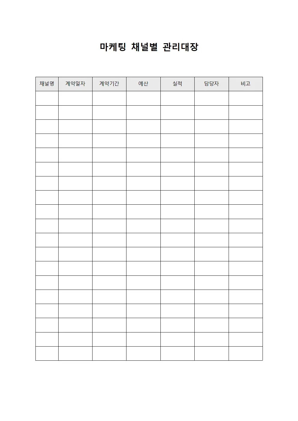 마케팅 채널별 관리대장