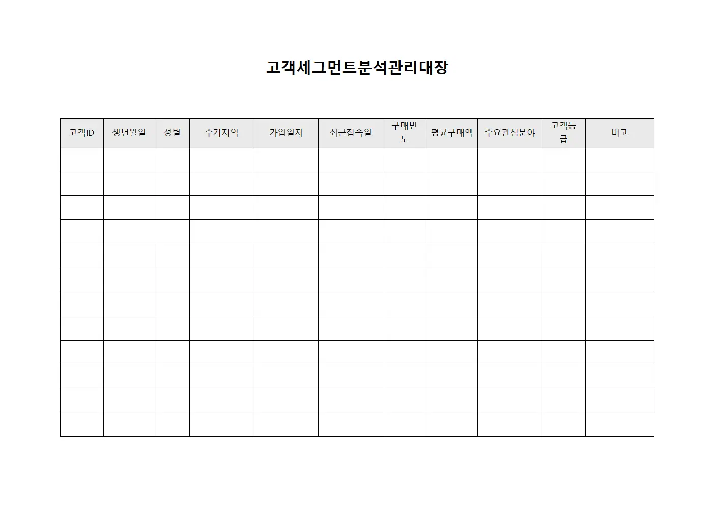 고객세그먼트분석관리대장