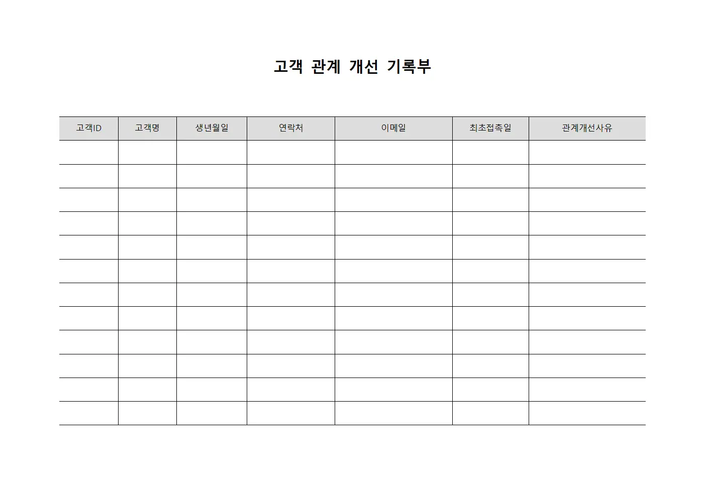고객 관계 개선 기록부