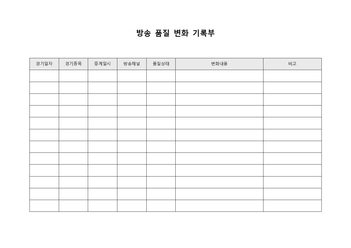 방송 품질 변화 기록부 문서서식