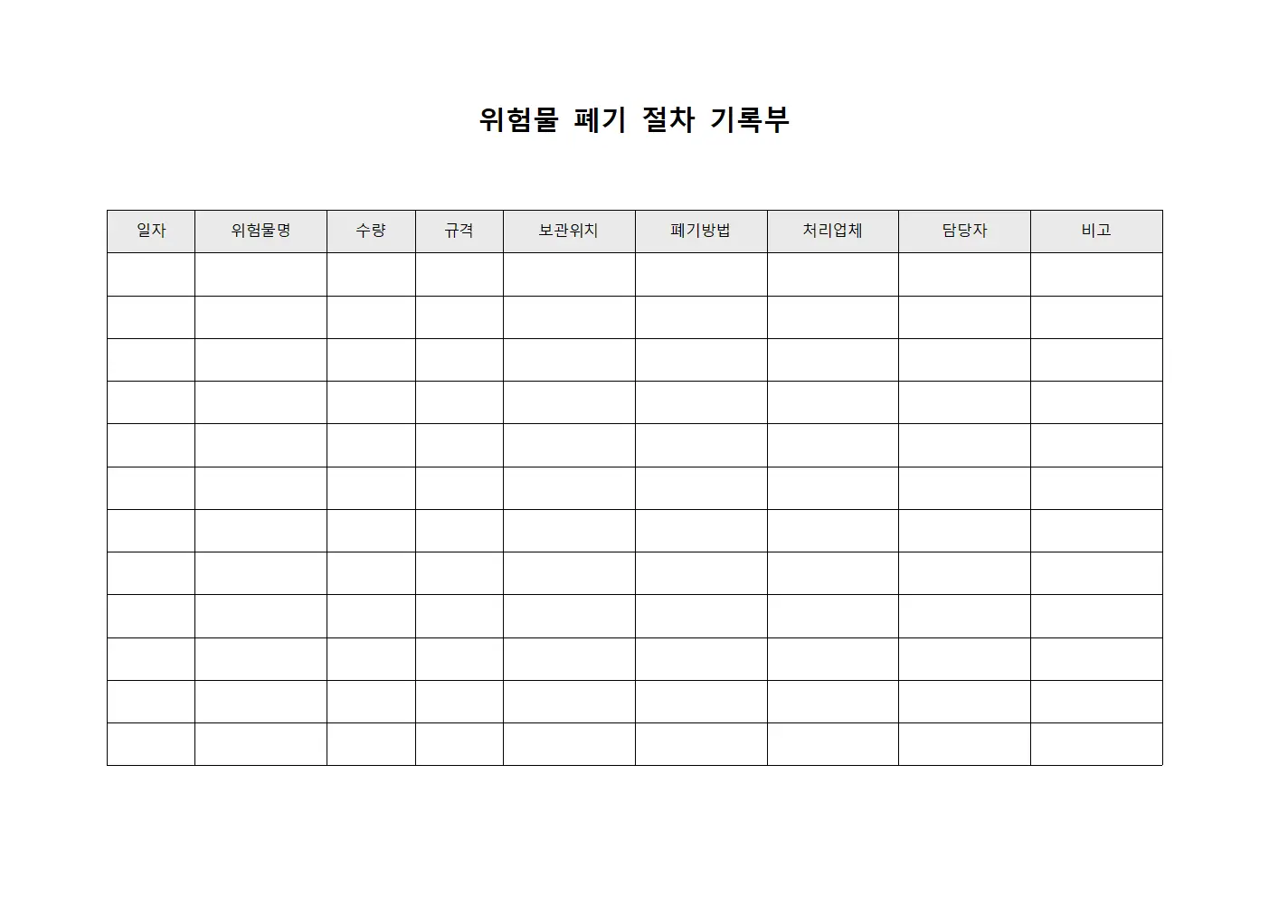 위험물 폐기 절차 기록부 양식문서
