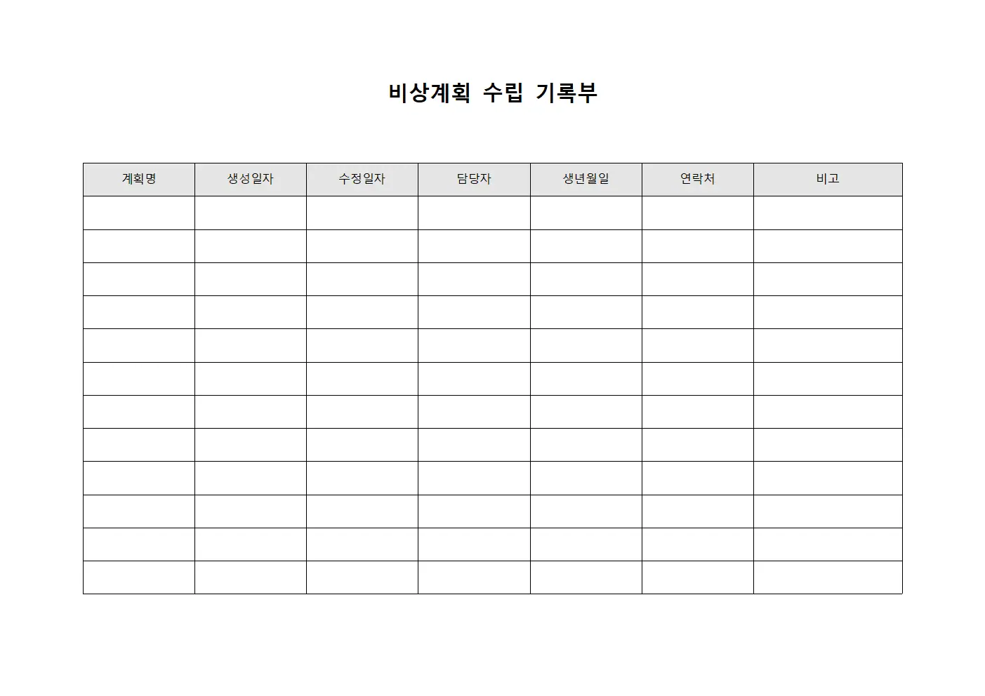 비상계획 수립 기록부