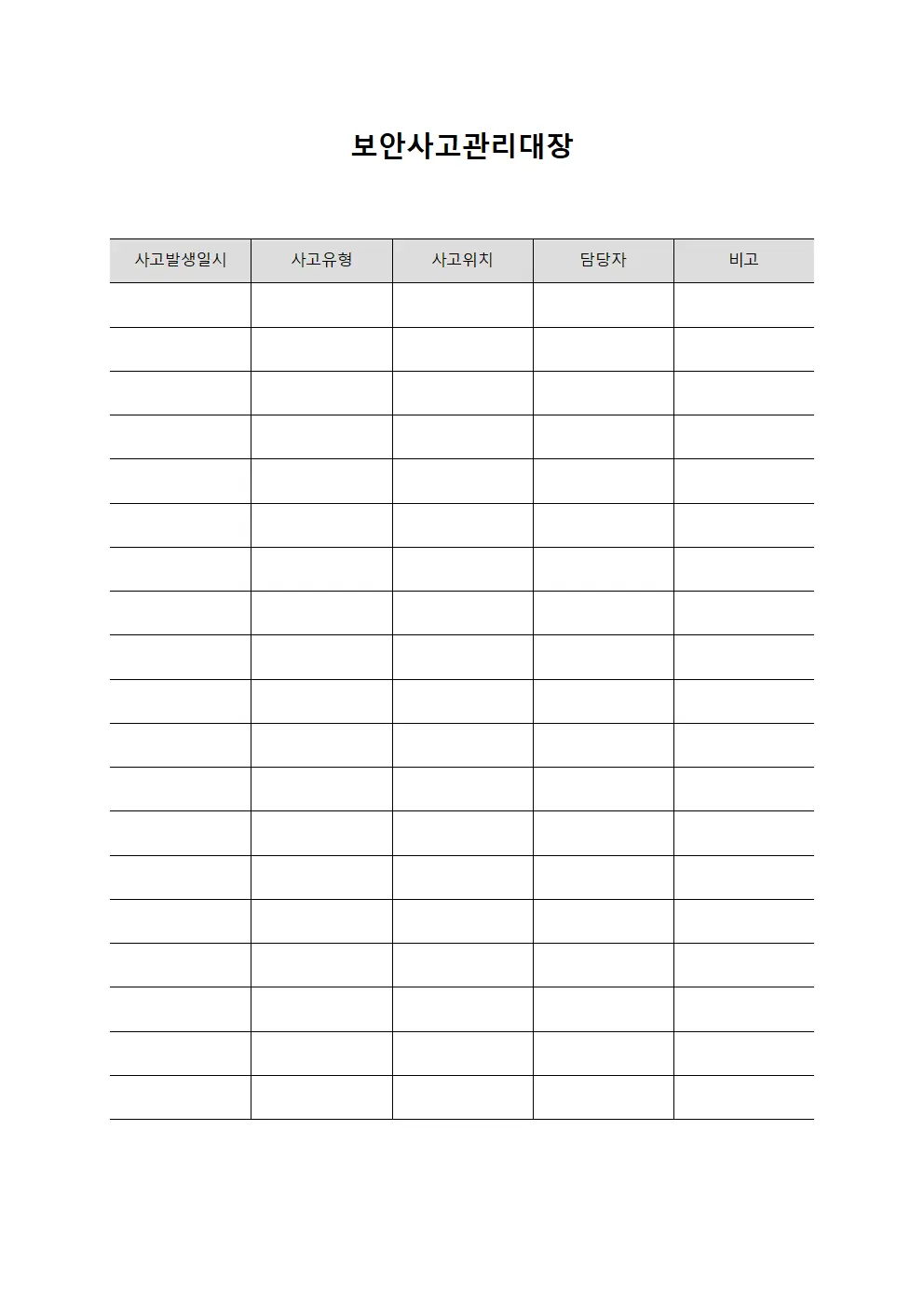 보안사고관리대장 템플릿 양식