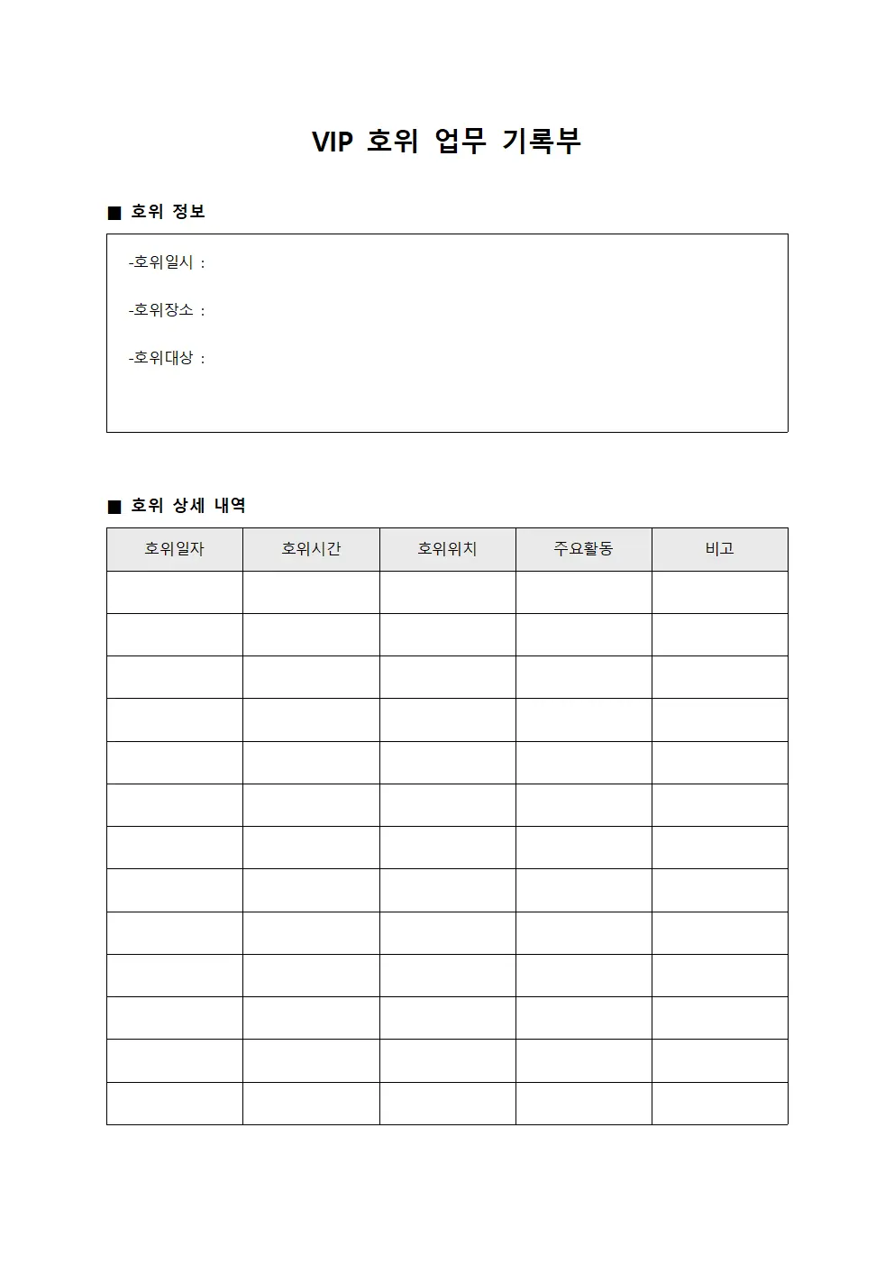 VIP 호위 업무 기록부