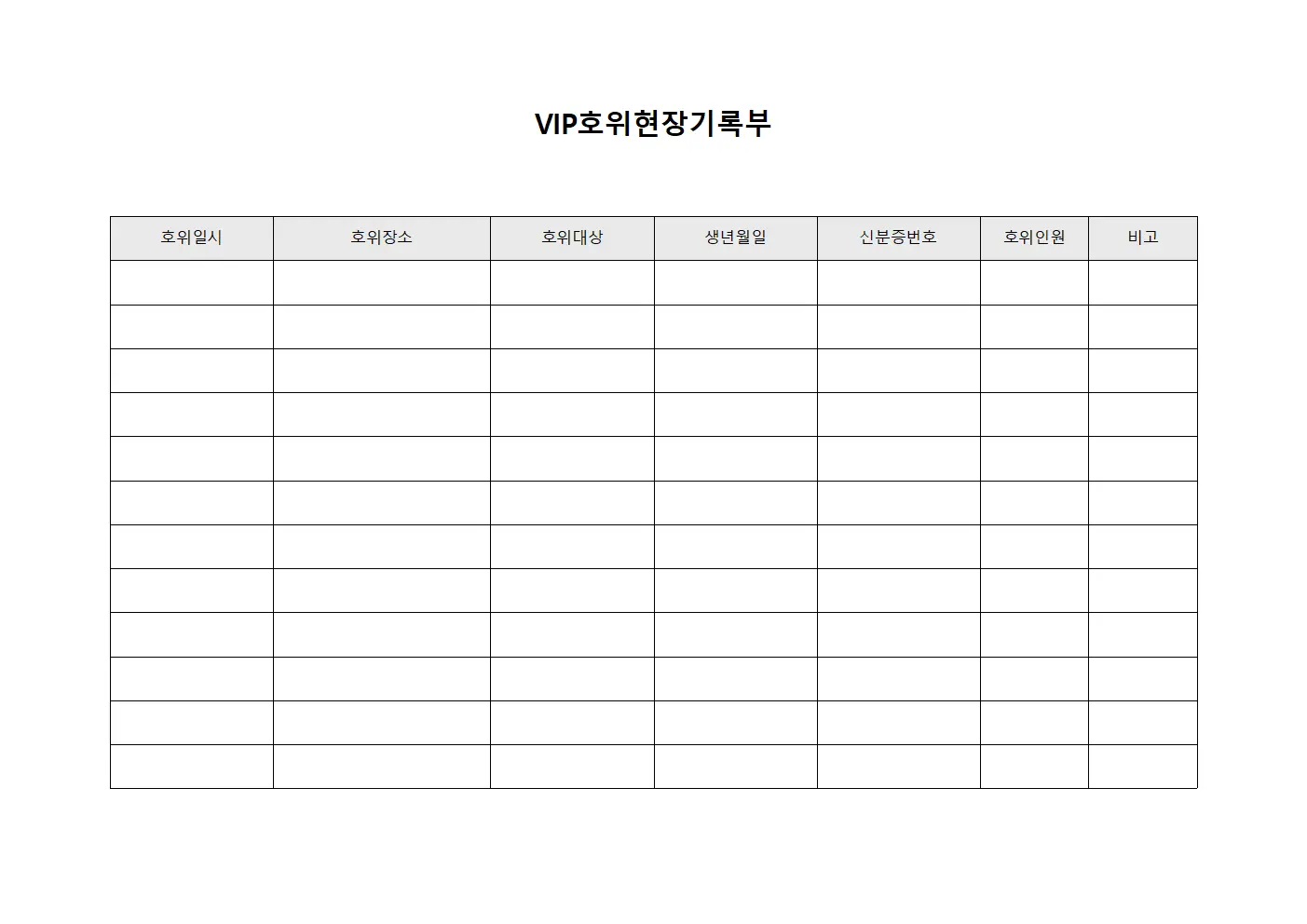 VIP호위현장기록부 파일서식