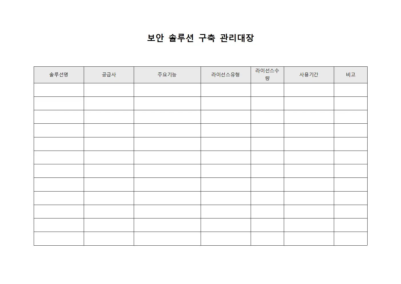 보안 솔루션 구축 관리대장