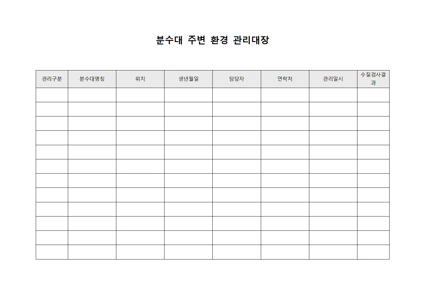분수대 주변 환경 관리대장