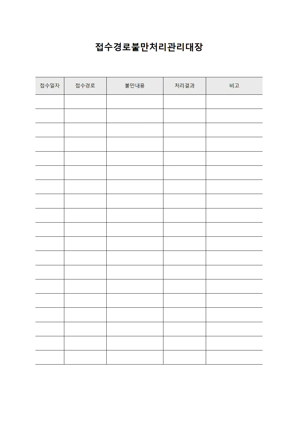 접수경로불만처리관리대장