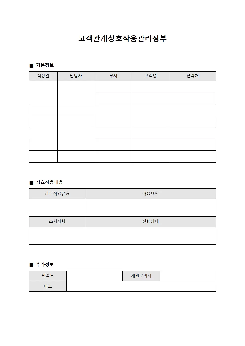 고객관계상호작용관리장부