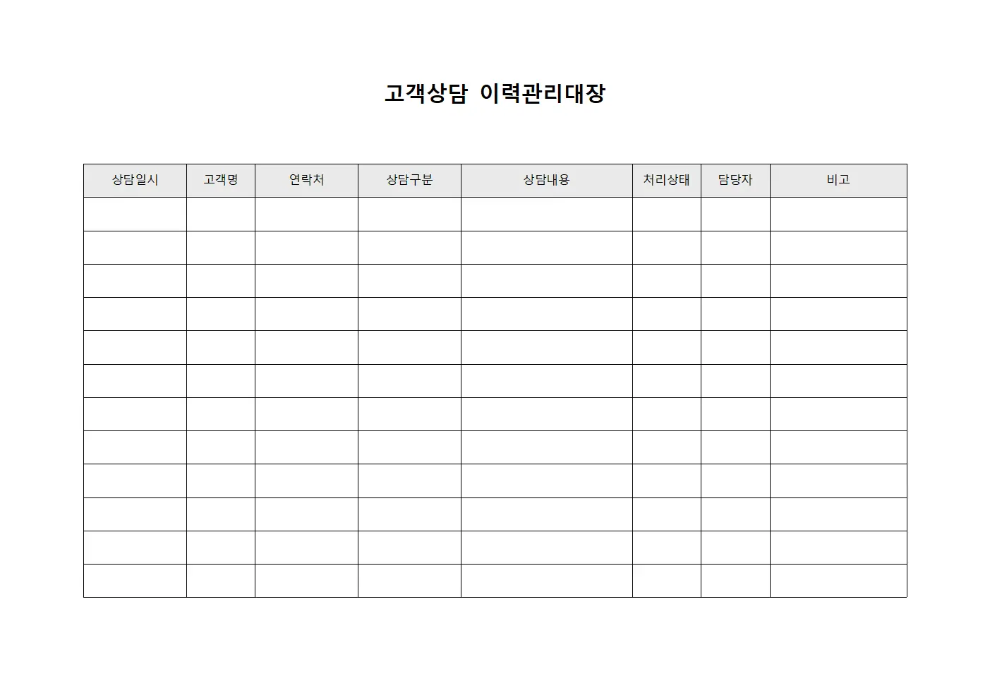 고객상담 이력관리대장 템플릿 양식