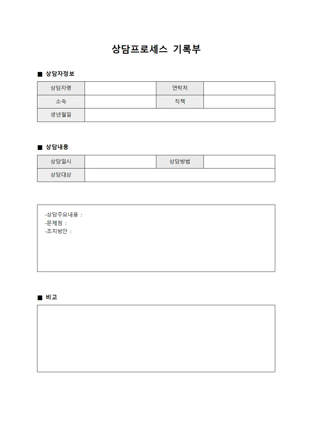 상담프로세스 기록부 문서.서식