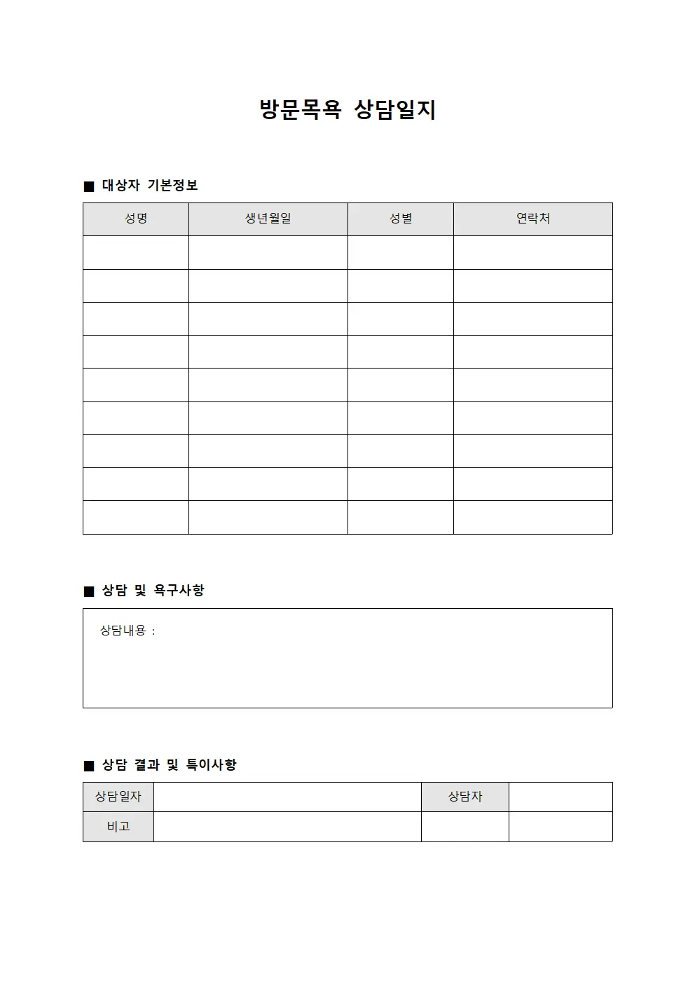 방문목욕 상담일지